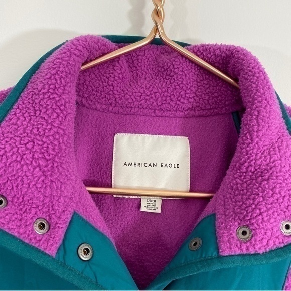 American Eagle Small Purple Sherpa Teddy Pullover Snap‎ Jacket Sweatshirt - Picture 8 of 11
